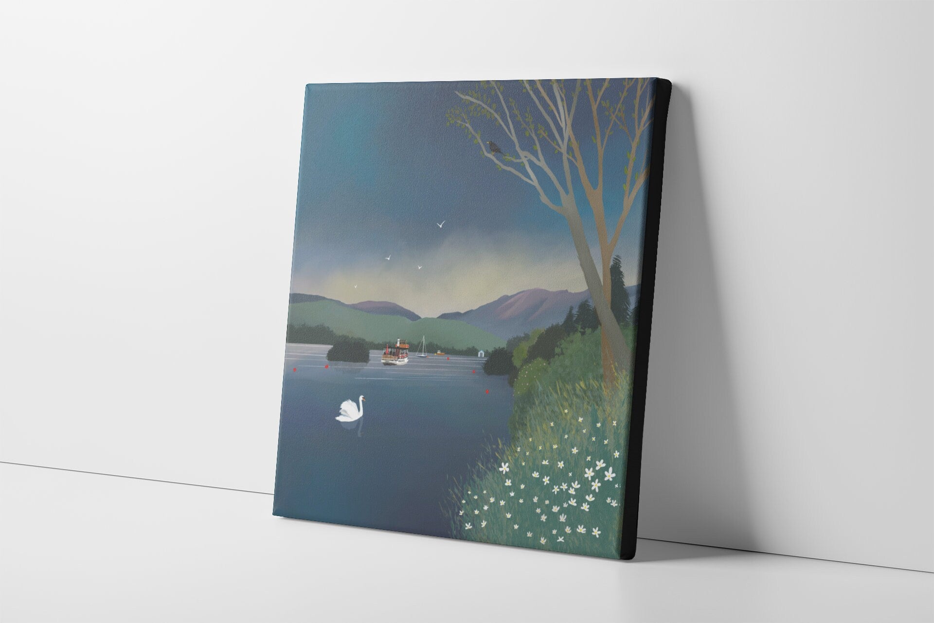 Lake Windermere, Canvas from original art by Caroline Smith. Canvas inspired by a trip up Lake Windermere from Bowness to Ambleside