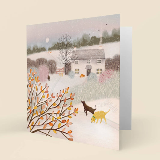 Ivy Cottage Greetings Card. Snowy Country Scene. Christmas Card.