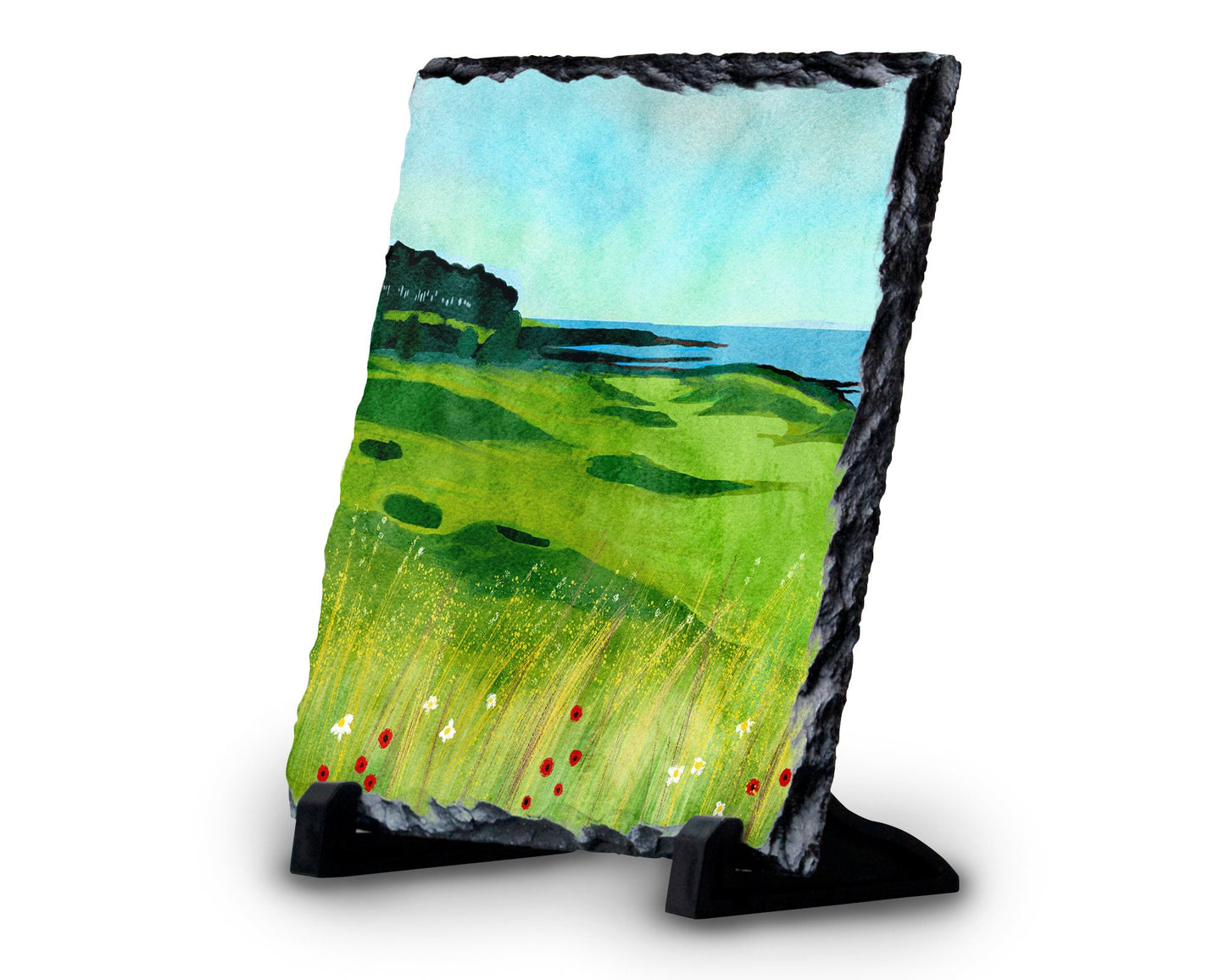 Golf Art Slate, Golf Trophy. Can be personalised and used as a trophy or gift for golfers. Original art - unique gift or prize.