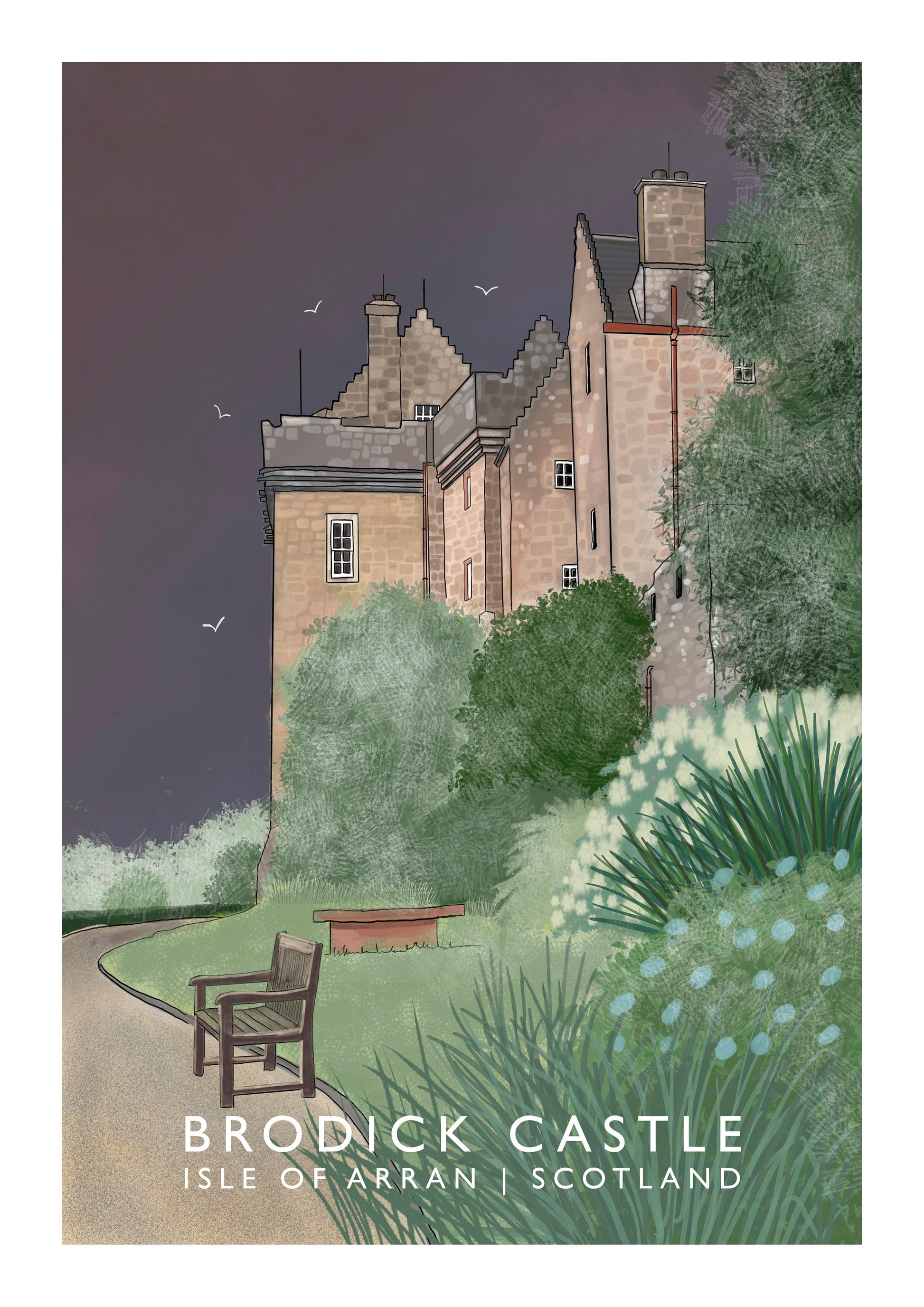 Brodick Castle, Isle of Arran, Scottish Watercolour Landscape, Wall Art, Quality Giclee Art Print signed by the Artist