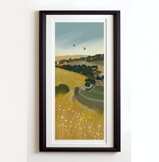 Wall Art. The Long & Winding Road, Summer Country Landscape. Giclee Art Print from an original artwork by Caroline Smith. Signed by artist