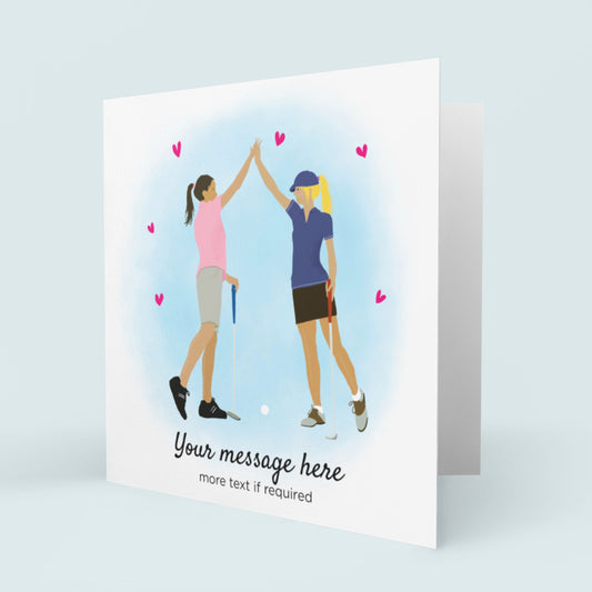 Golf greetings card - High Five . Can be personalised. From original art by Caroline Smith.