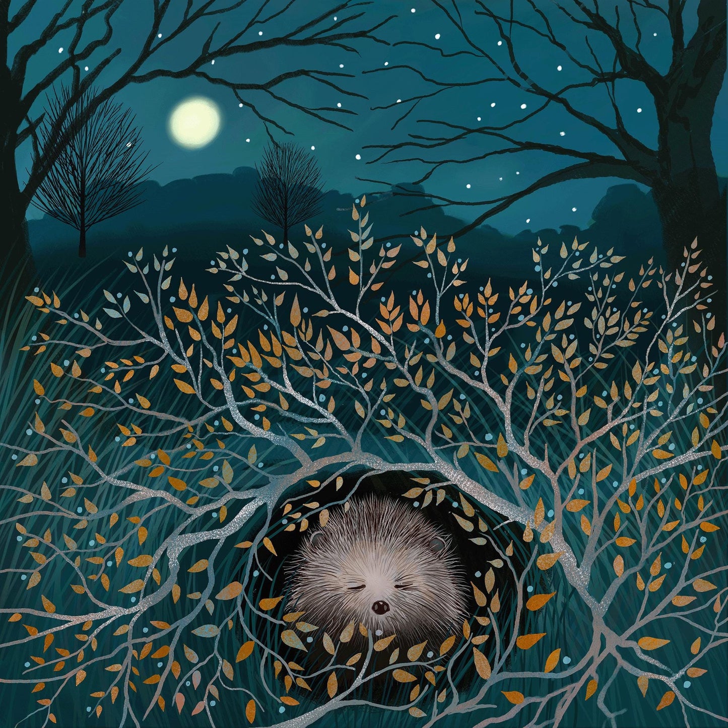 Hedgehog Print - Sleepy Hollow- Signed Giclee Print. Wall art, Home Decor, Wall Decor, Office Art. Cottagecore, Autumn Landscape