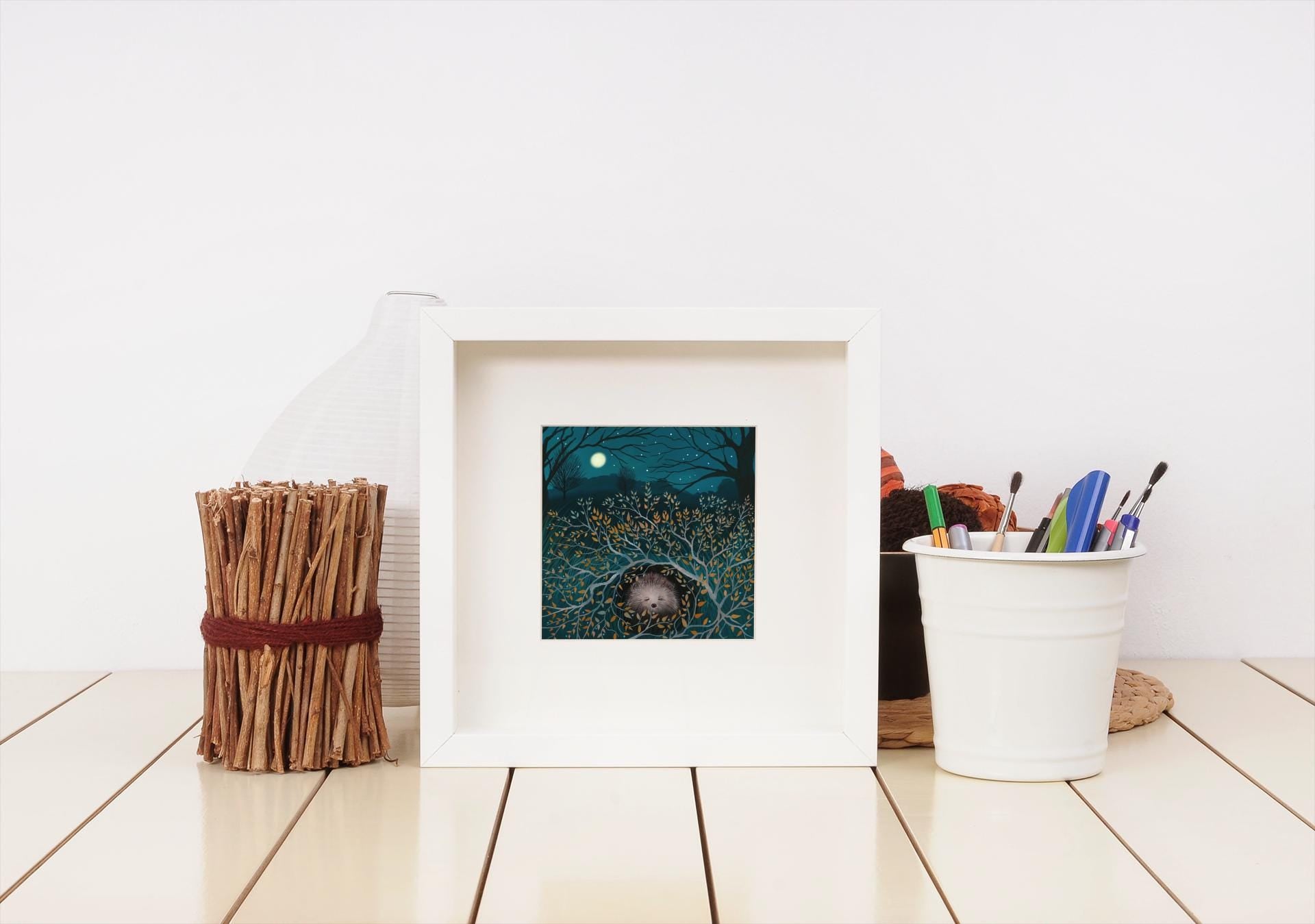 Hedgehog Print - Sleepy Hollow- Signed Giclee Print. Wall art, Home Decor, Wall Decor, Office Art. Cottagecore, Autumn Landscape