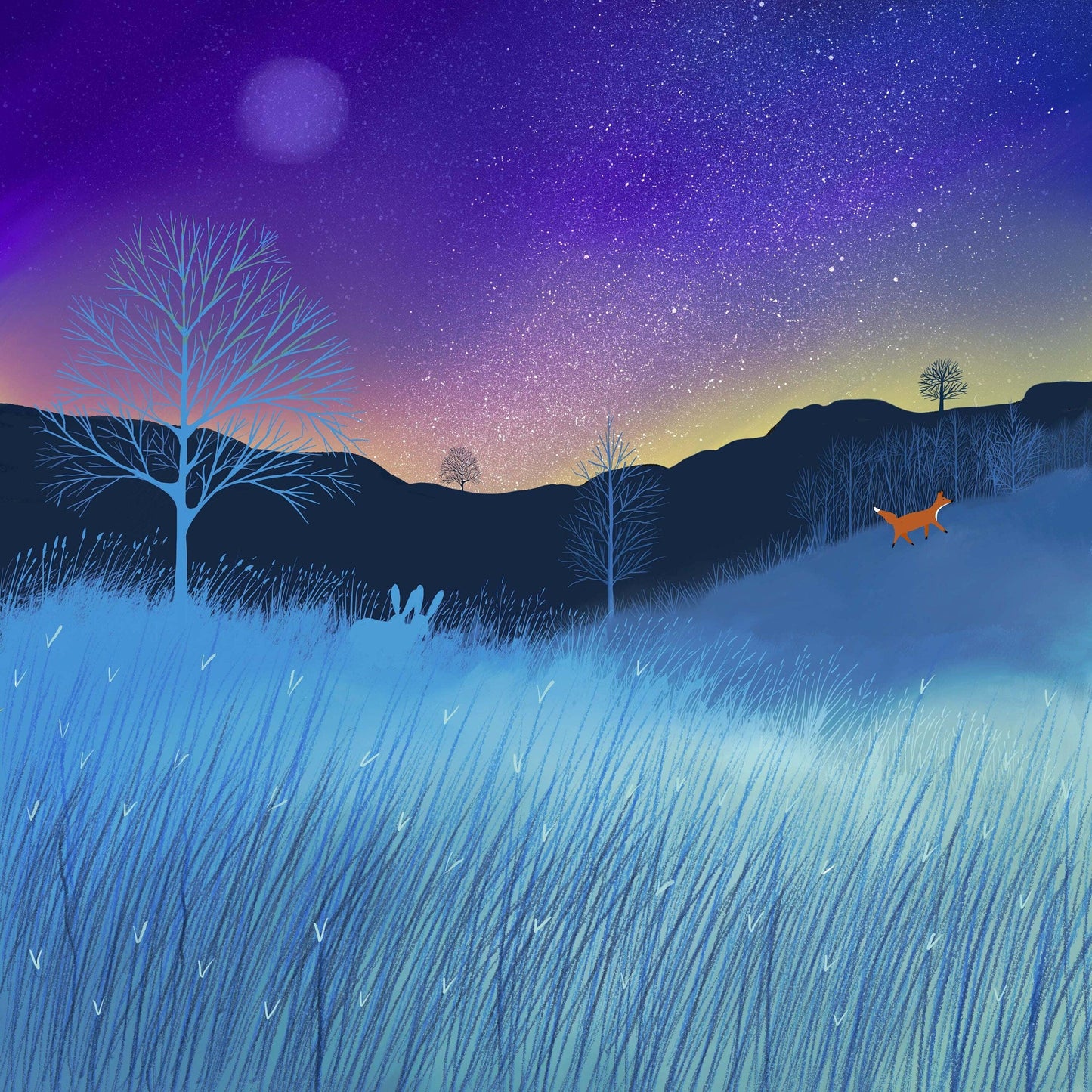 Aurora Art Print, nightime landscape. Signed Giclee art print. Scottish Art, Office Art, Happy Art, Wall Decor, Cottage style. Home gift