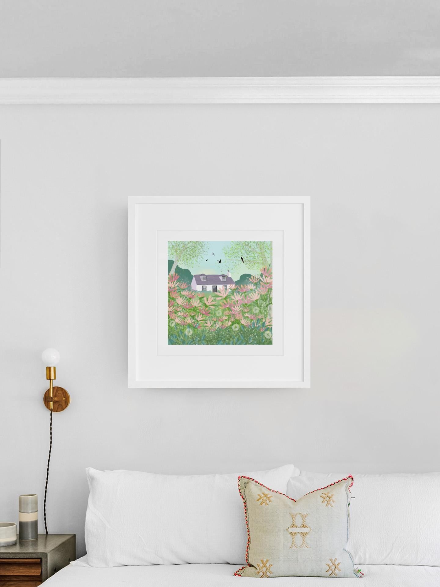 Honeysuckle Cottage - Signed Giclee Print. Art print, Home Decor, Office Art. Country Cottage Garden.
