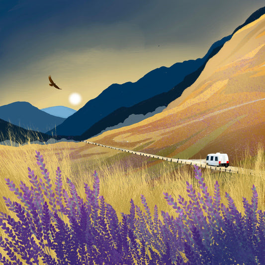 Freedom. Motorhome travels through Scotland. From original artwork by Caroline Smith. Signed Giclee art print. Scottish Art, Office Art