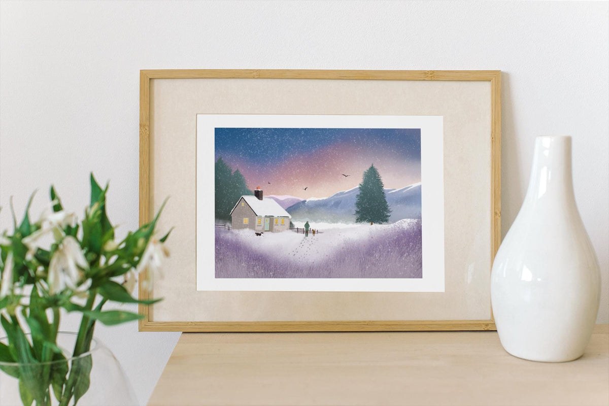 The Shooting Lodge - Highland Winter Print. Signed Giclee Print. Scottish Landscape