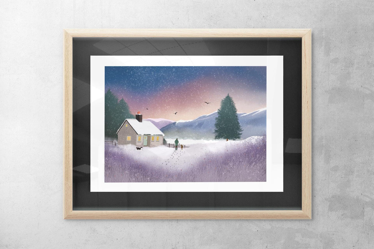 The Shooting Lodge - Highland Winter Print. Signed Giclee Print. Scottish Landscape