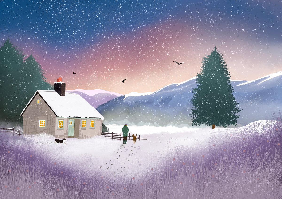 The Shooting Lodge - Highland Winter Print. Signed Giclee Print. Scottish Landscape