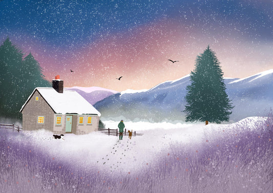 The Shooting Lodge - Highland Winter Print. Signed Giclee Print. Scottish Landscape