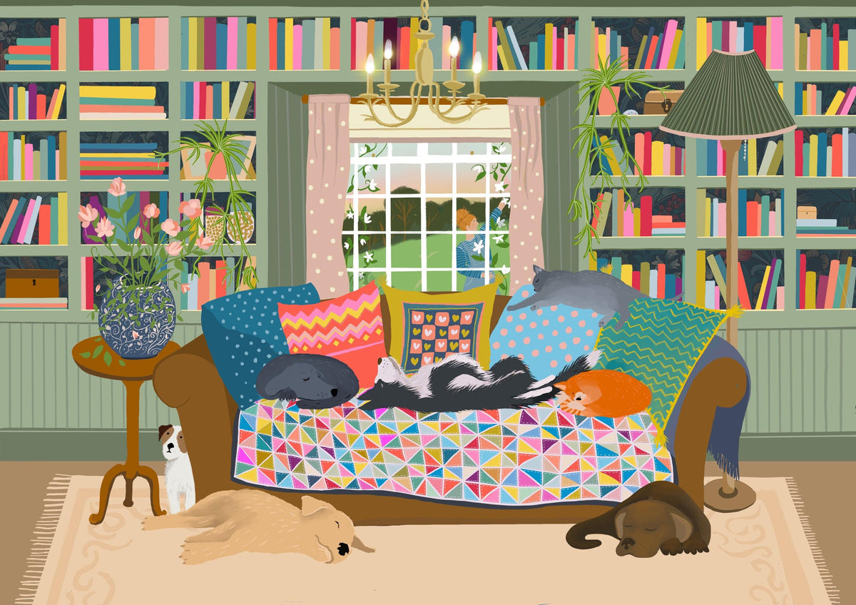 Cats and Dogs Art Print. Gonna Need a Bigger Sofa - Signed Giclee Print. Country Charm.