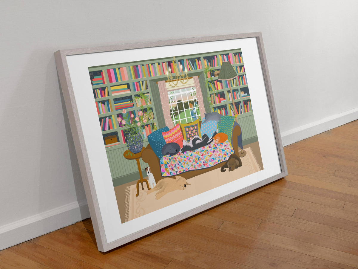 Cats and Dogs Art Print. Gonna Need a Bigger Sofa - Signed Giclee Print. Country Charm.