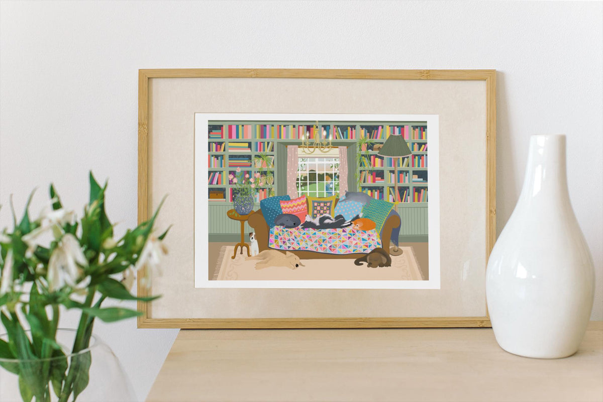 Cats and Dogs Art Print. Gonna Need a Bigger Sofa - Signed Giclee Print. Country Charm.