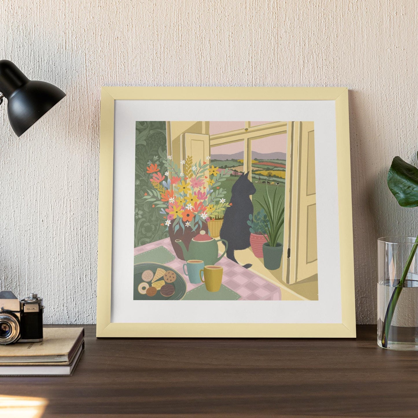 Cat in a Window Art Print. Original art - Time for a Cuppa.