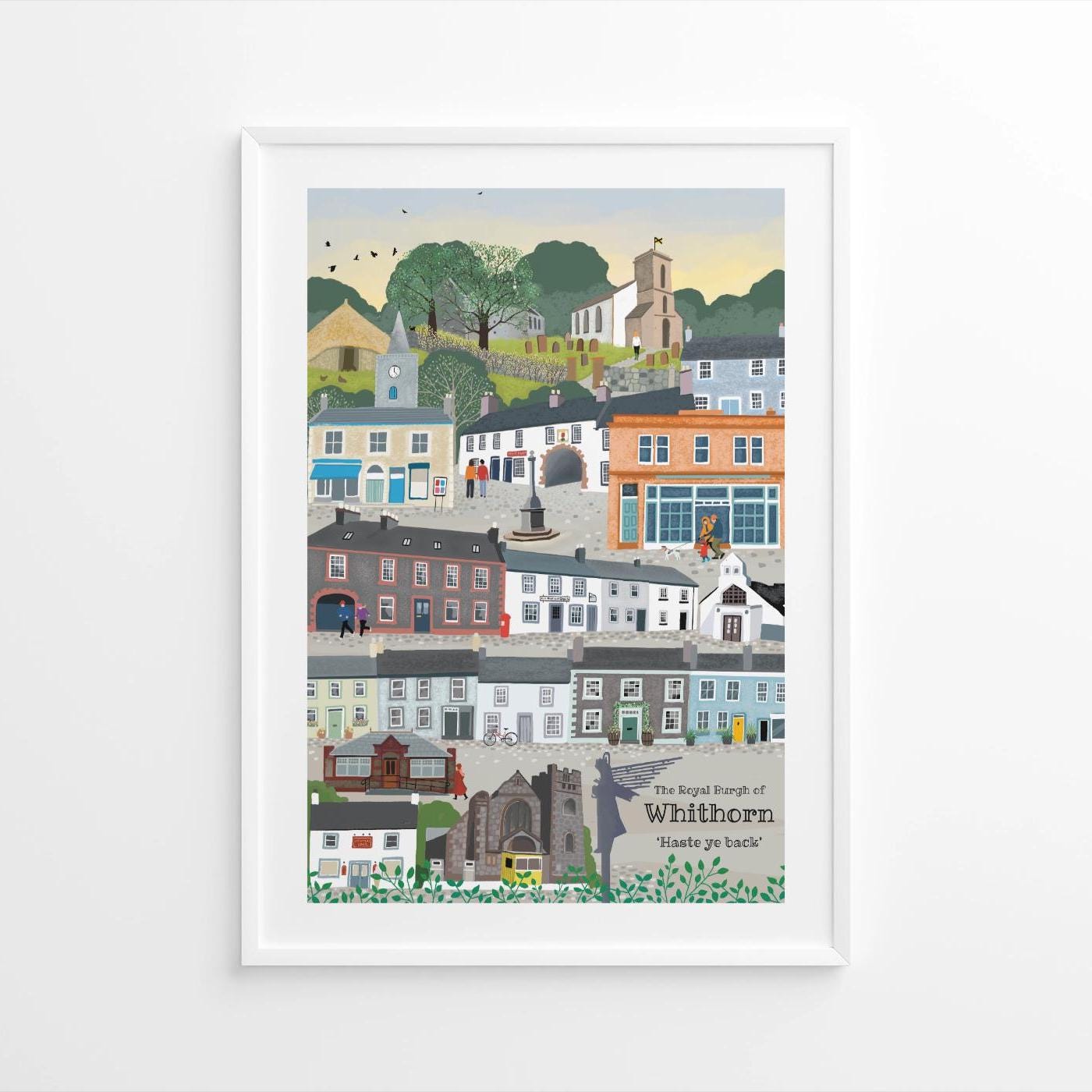 Whithorn Poster, South West Scotland, Scottish Illustrated Landscape, Wall Art, Quality Giclee Art Print signed by the Artist