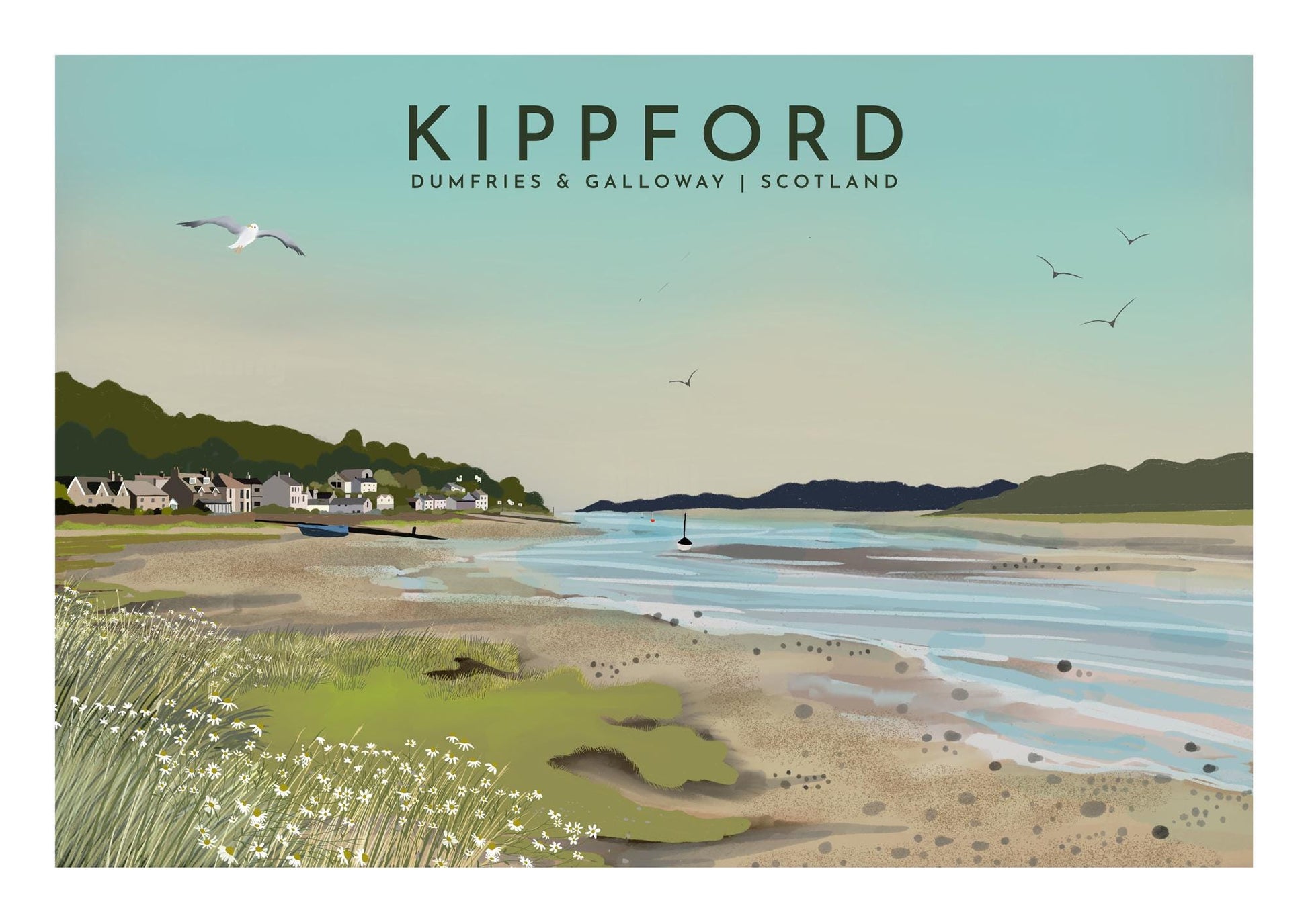 Kippford, Dumfries & Galloway - Travel Poster - A5, A4, A3, A2, A1 - Print only or Framed