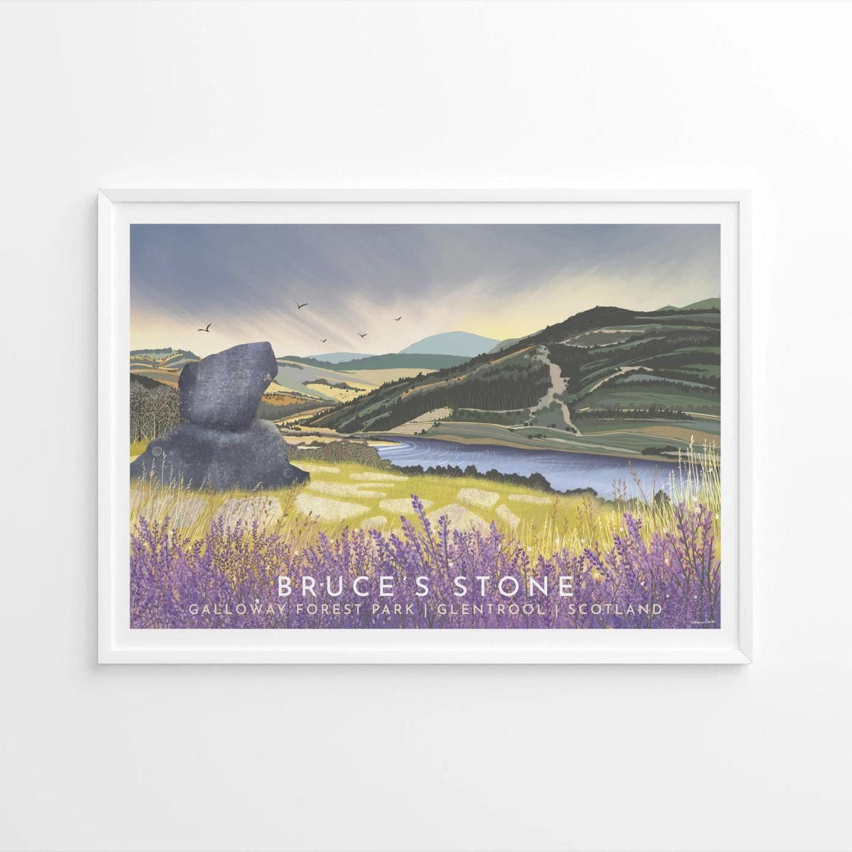 Bruce's Stone, Glentrool - Travel Poster - A5, A4, A3, A2 - Framed or unframed print