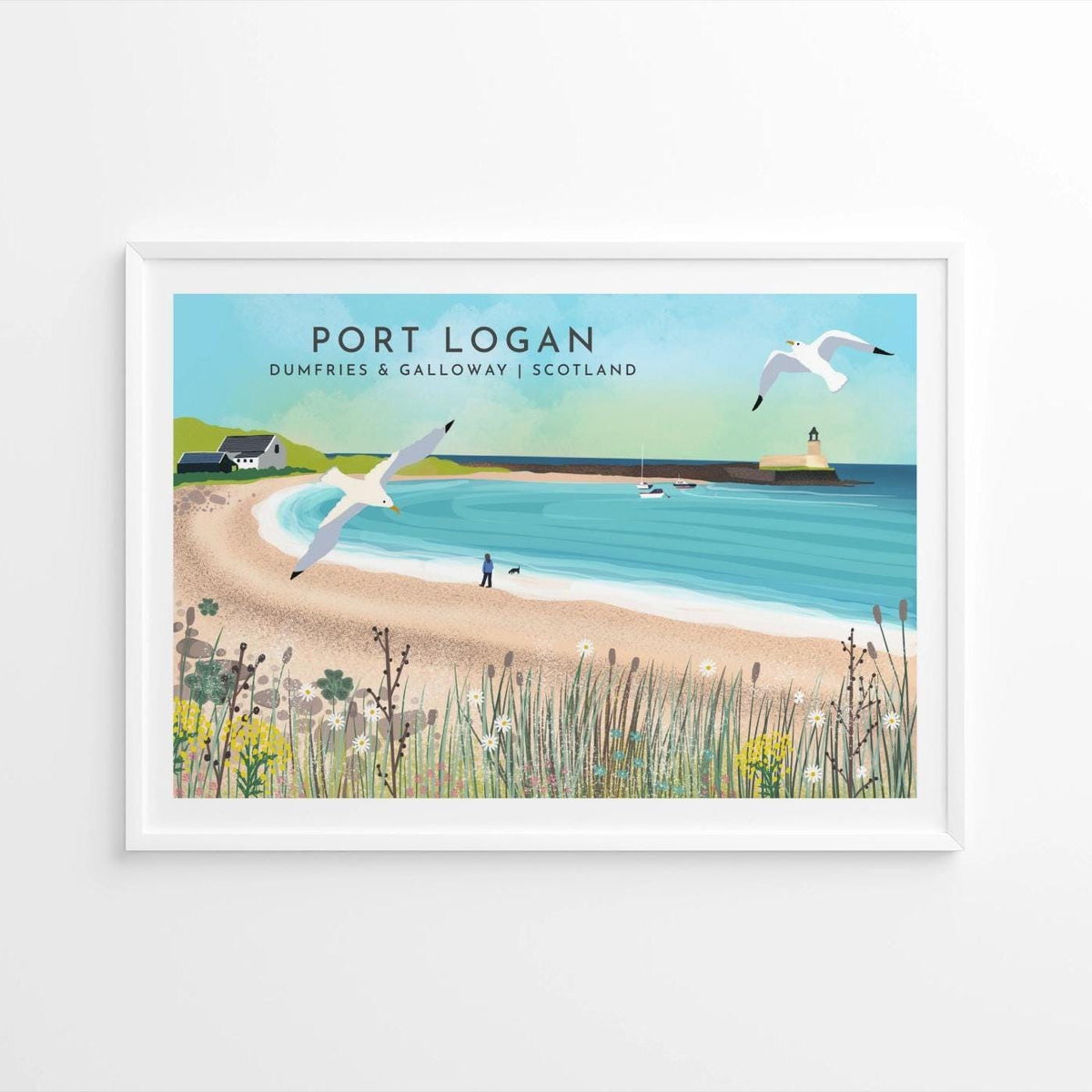 Port Logan Scotland Travel Poster, Coastal Landscape Art Print