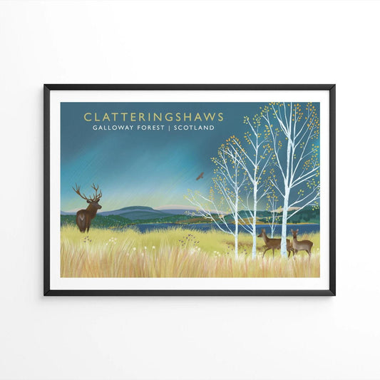 Scottish Travel Poster – Clatteringshaws Loch, Galloway Forest Park