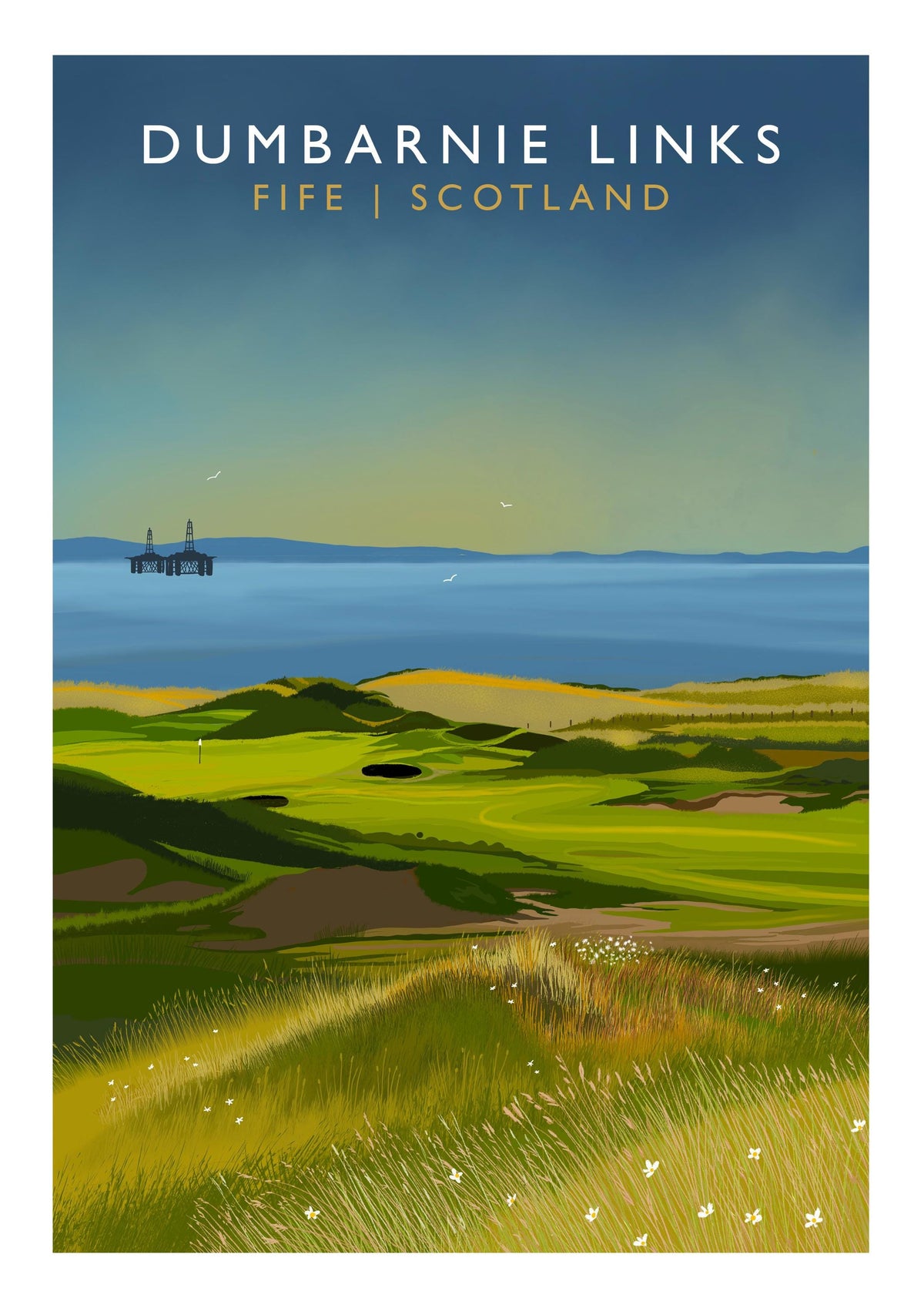Dumbarnie Links, Fife, Railway Poster, Golf Art
