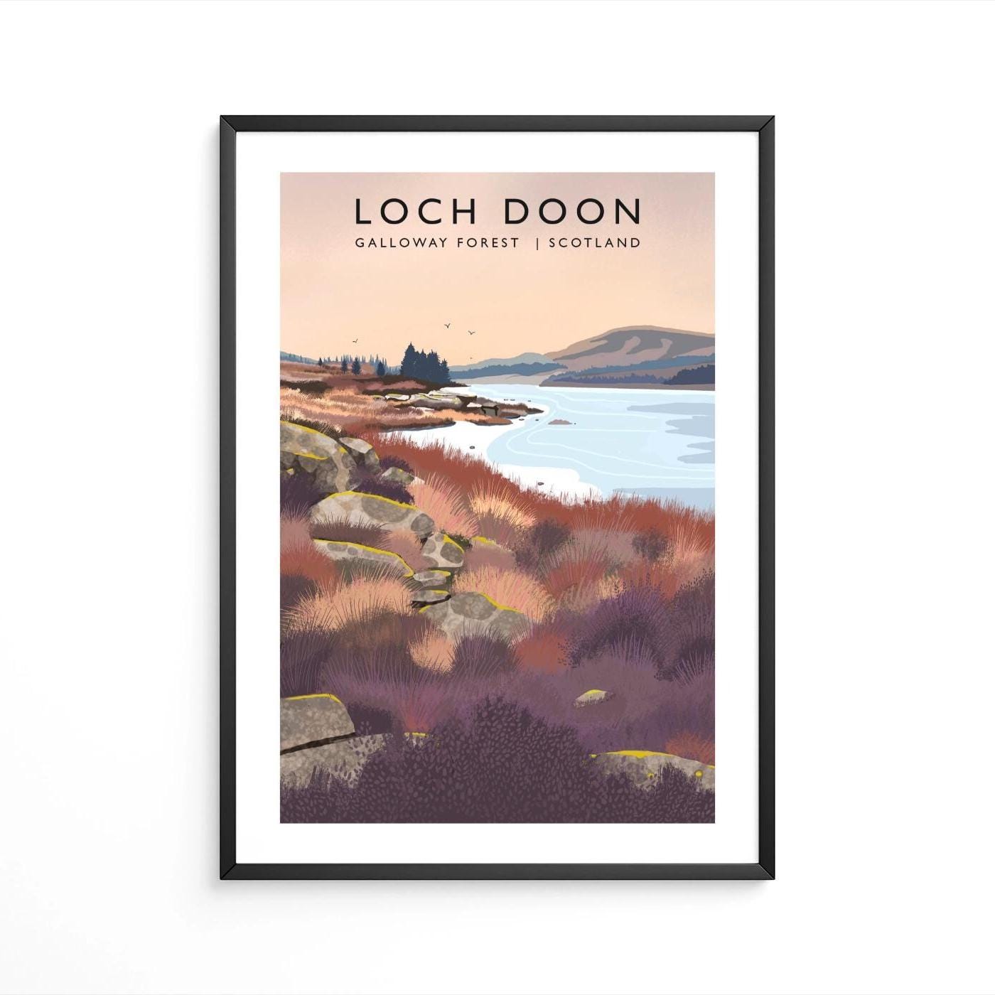 Loch Doon, Galloway Forest, Travel Poster, Scottish Landscape - A5, A4, A3, A2, A1 - Print only or Framed