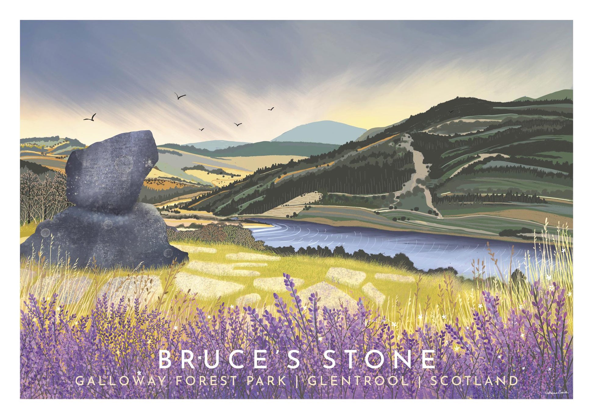 Bruce's Stone, Glentrool - Travel Poster - A5, A4, A3, A2, A1, Framed or unframed print