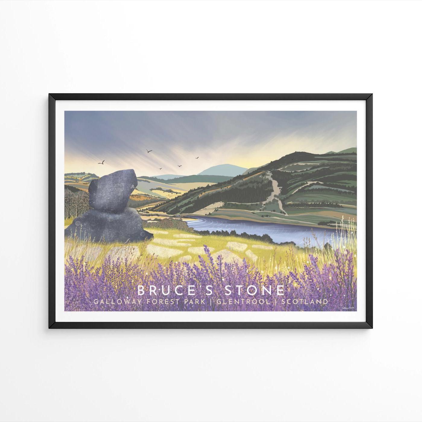 Bruce's Stone, Glentrool - Travel Poster - A5, A4, A3, A2, A1, Framed or unframed print