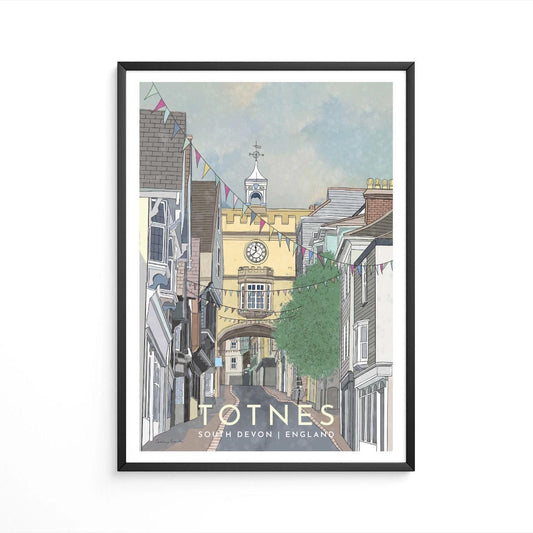 Totnes, South Devon, English Travel Poster, Framed or unframed - A5,A4,A3,A2,A1