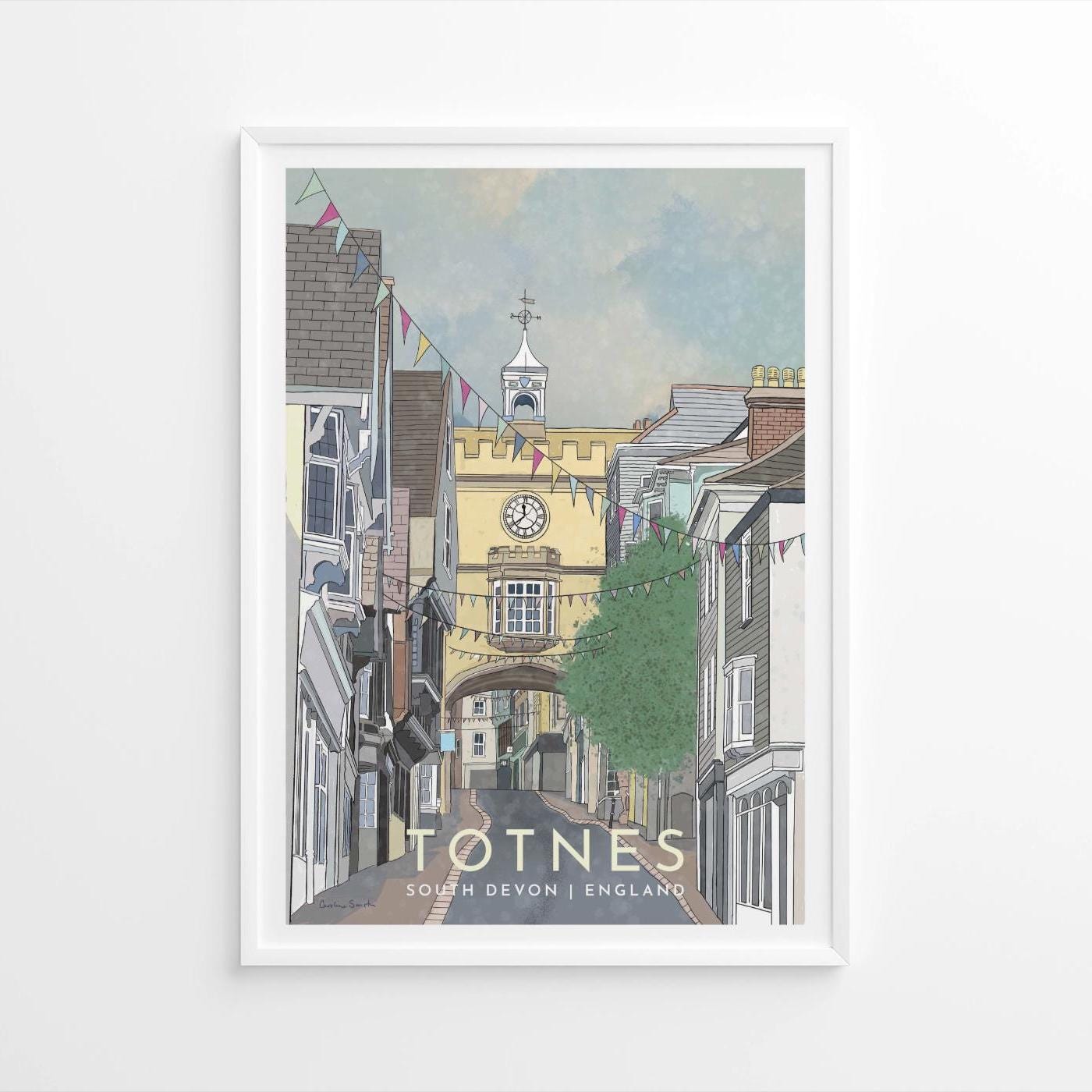 Totnes, South Devon, English Travel Poster, Framed or unframed - A5,A4,A3,A2,A1