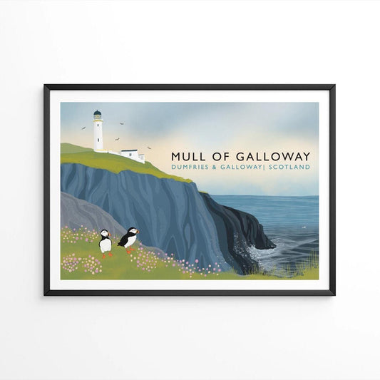 Mull of Galloway | Scottish Travel Poster | Signed by artist | Giclee Art print | Lighthouse print | Puffin Print