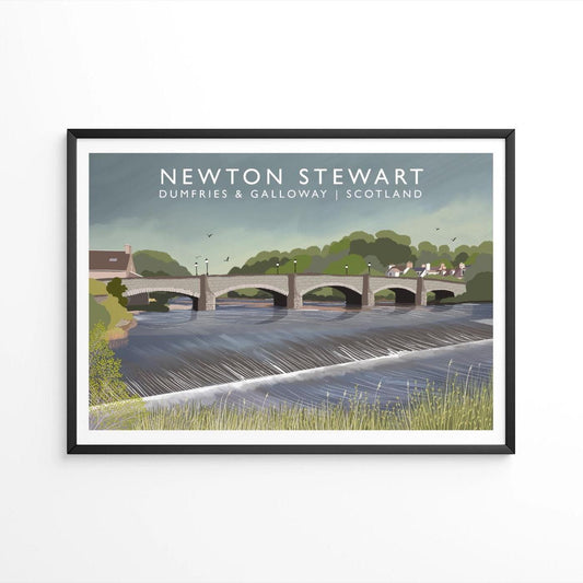 Newton Stewart Scotland Art Print: Signed Scottish Landscape Travel Poster