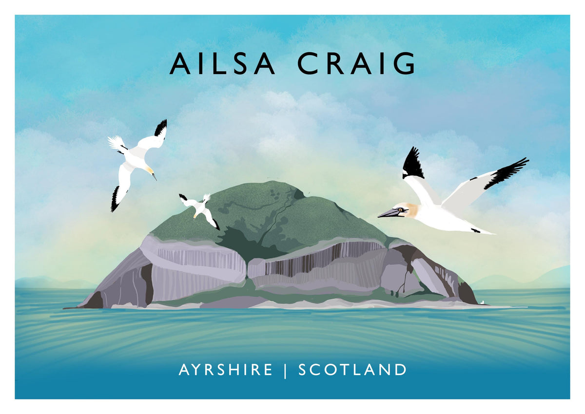 Ailsa Craig Scotland Art Print, Ayrshire Travel Poster