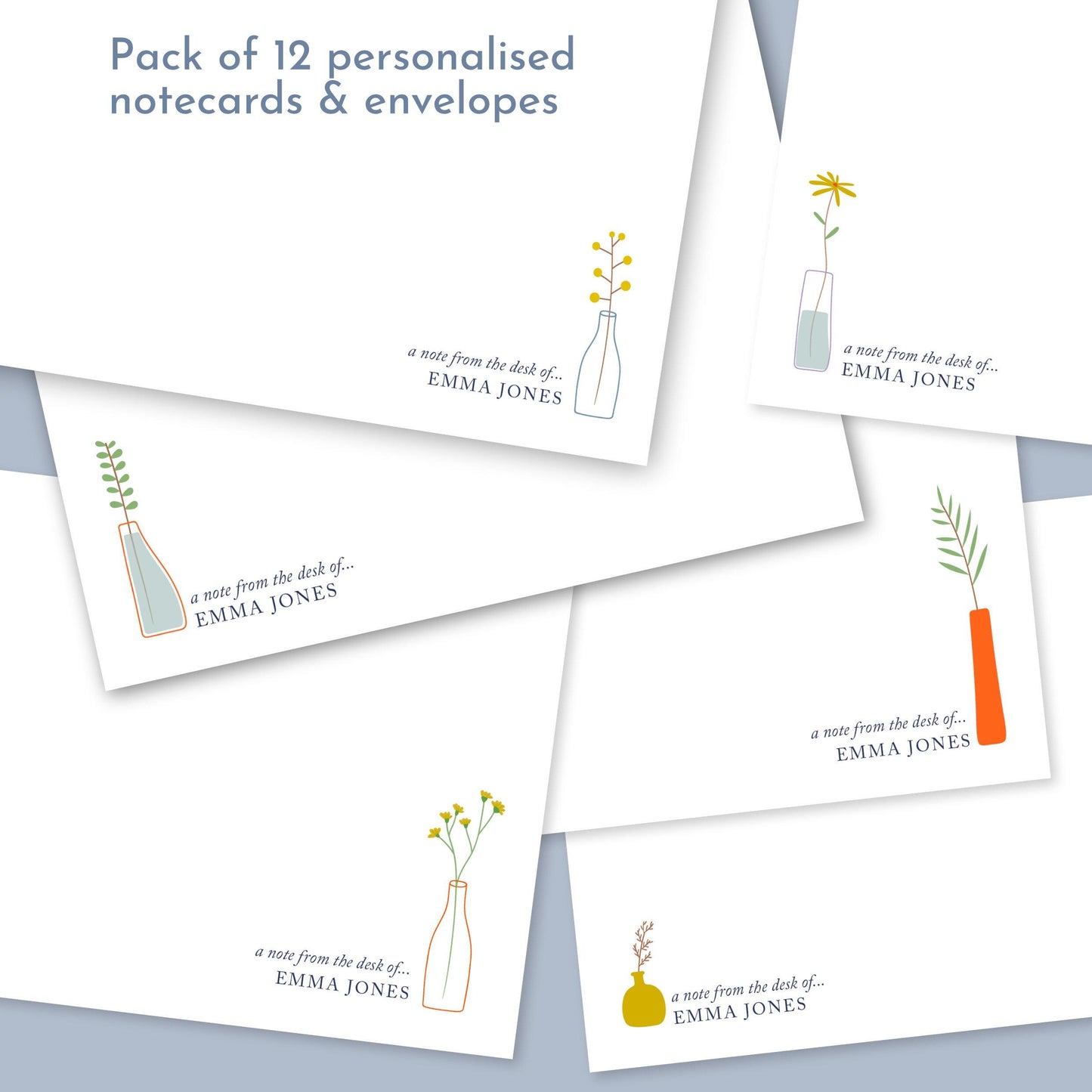 Personalised Cream Correspondence Cards and envelopes. Perfect for handwritten notes. Available with a gift box. Six designs to choose from.