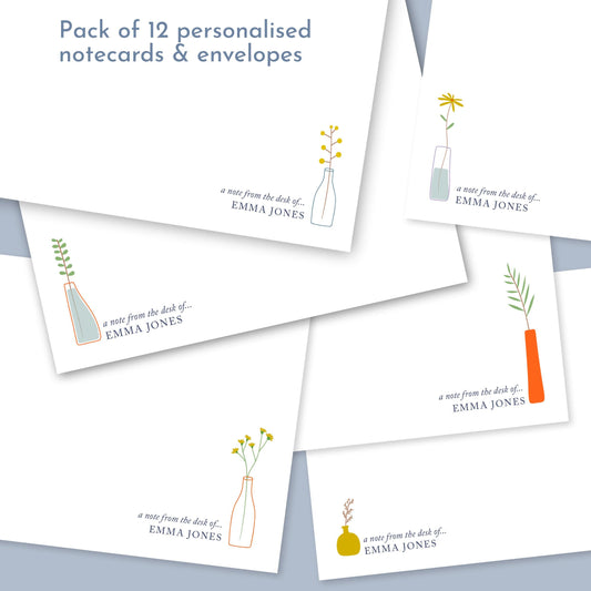 Personalised Cream Correspondence Cards and envelopes. Perfect for handwritten notes. Available with a gift box. Six designs to choose from.
