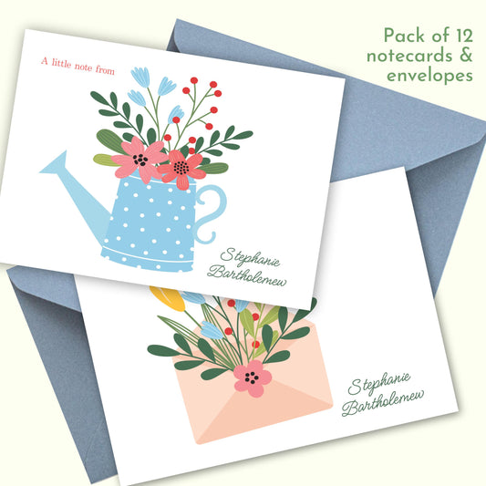 Pack of 12 Colourful, floral design cream or white Correspondence Notecards and envelopes. Two each of six designs.