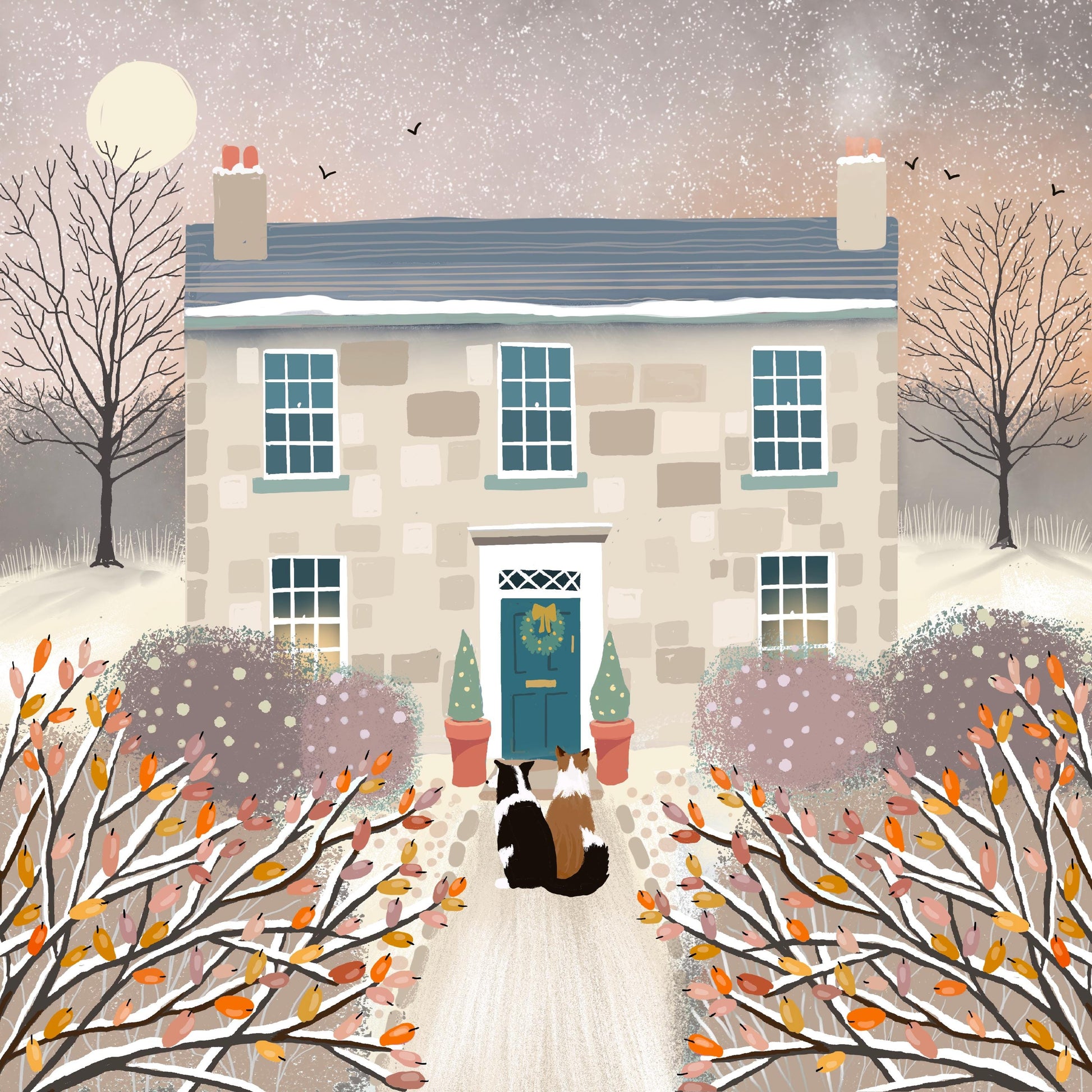 Carol Singers Christmas Card, Border Collie winter scene. Perfect card for dog lovers. Can be personalised.