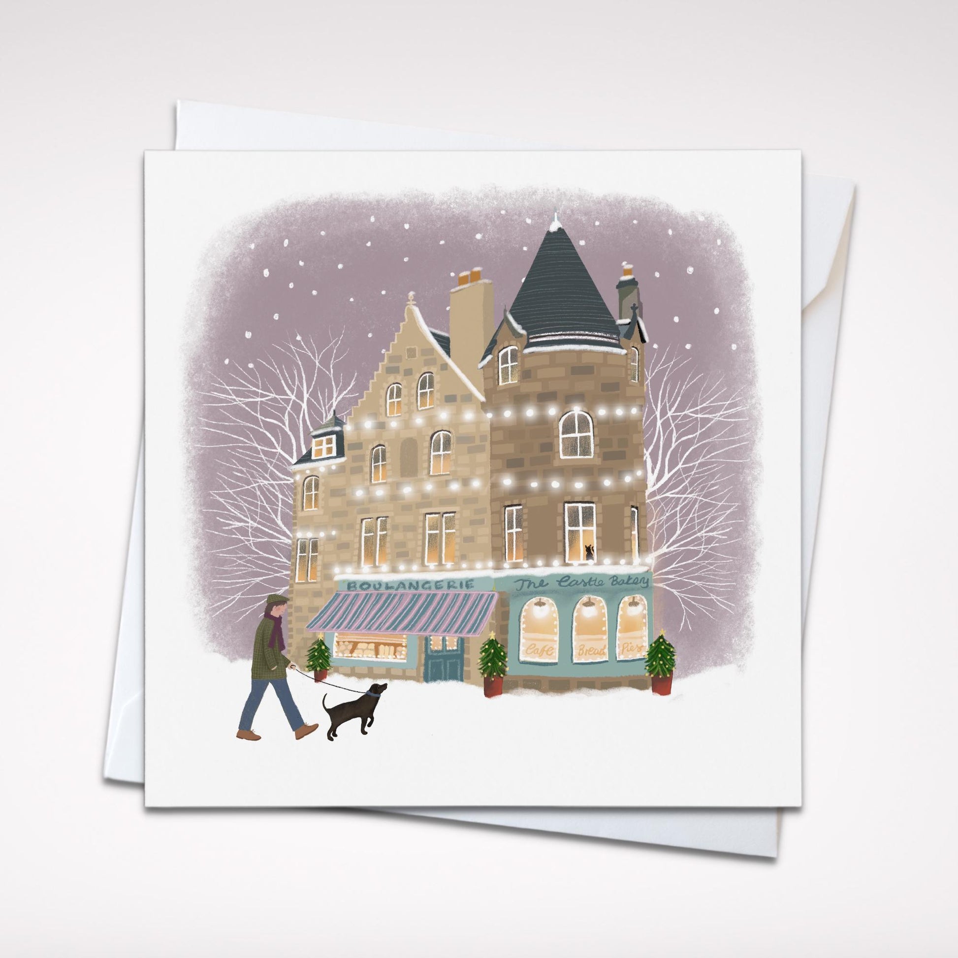 The Castle Bakery Christmas Card. Christmas Shopfronts. Can be personalised. Traditional Edinburgh Shop