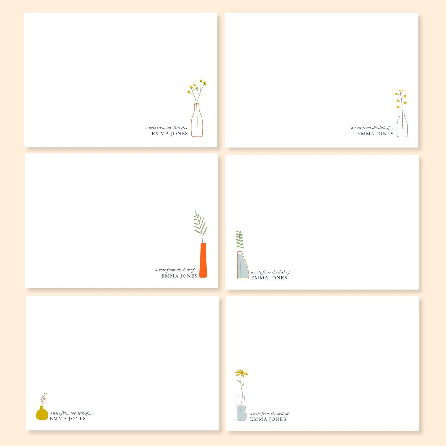 Personalised Cream Correspondence Cards and envelopes. Perfect for handwritten notes. Available with a gift box. Six designs to choose from.