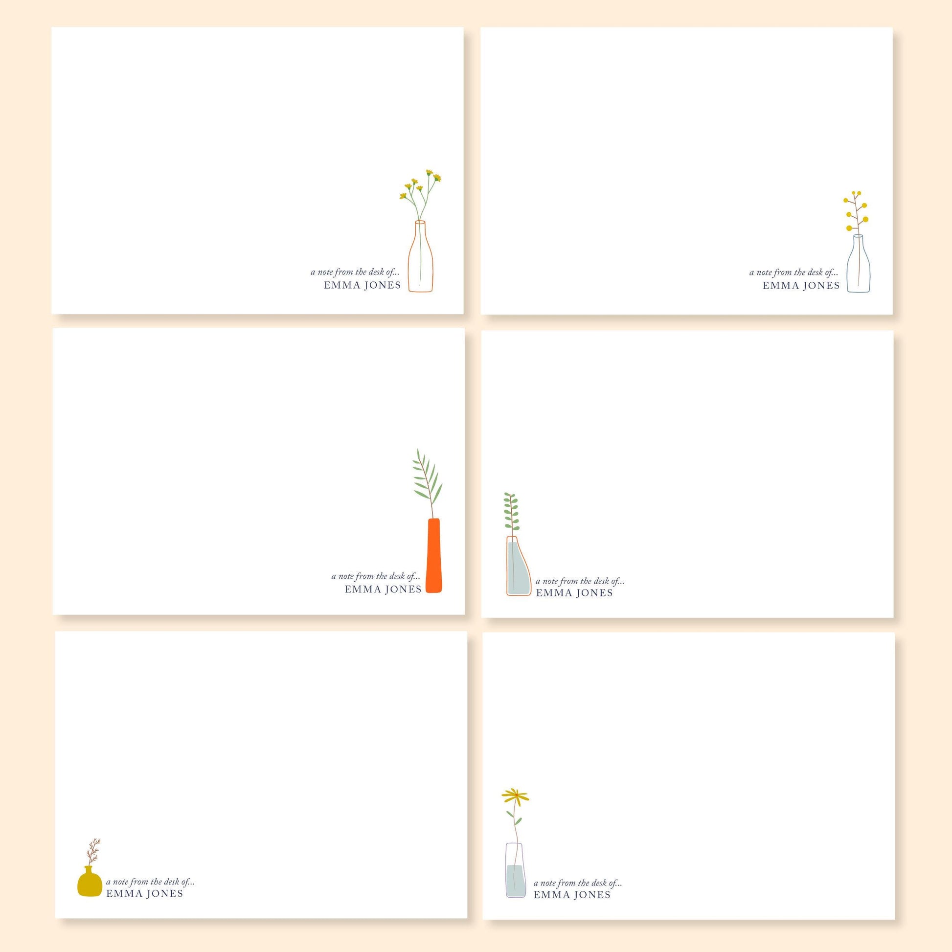 Personalised Cream Correspondence Cards and envelopes. Perfect for handwritten notes. Available with a gift box. Six designs to choose from.