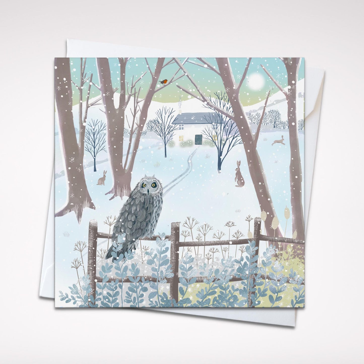 Snowy Owl Christmas card. Winter card. Can be personalised. Greetings cards handmade. Scottish winter landscape. Seasonal card.