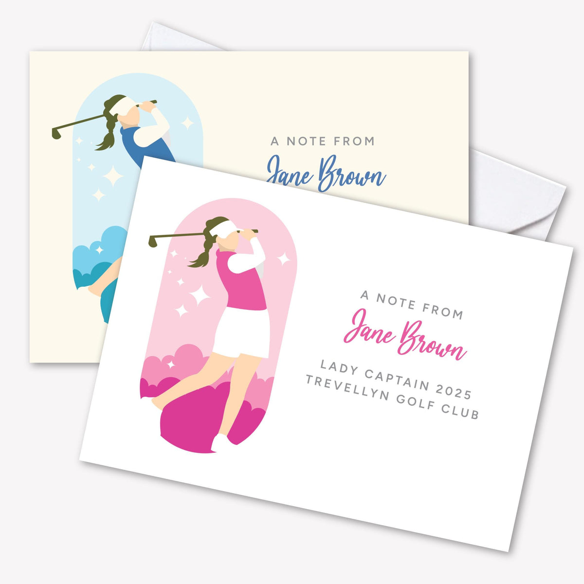 Pack of 12 Lady Captain/golfer personalised notecards