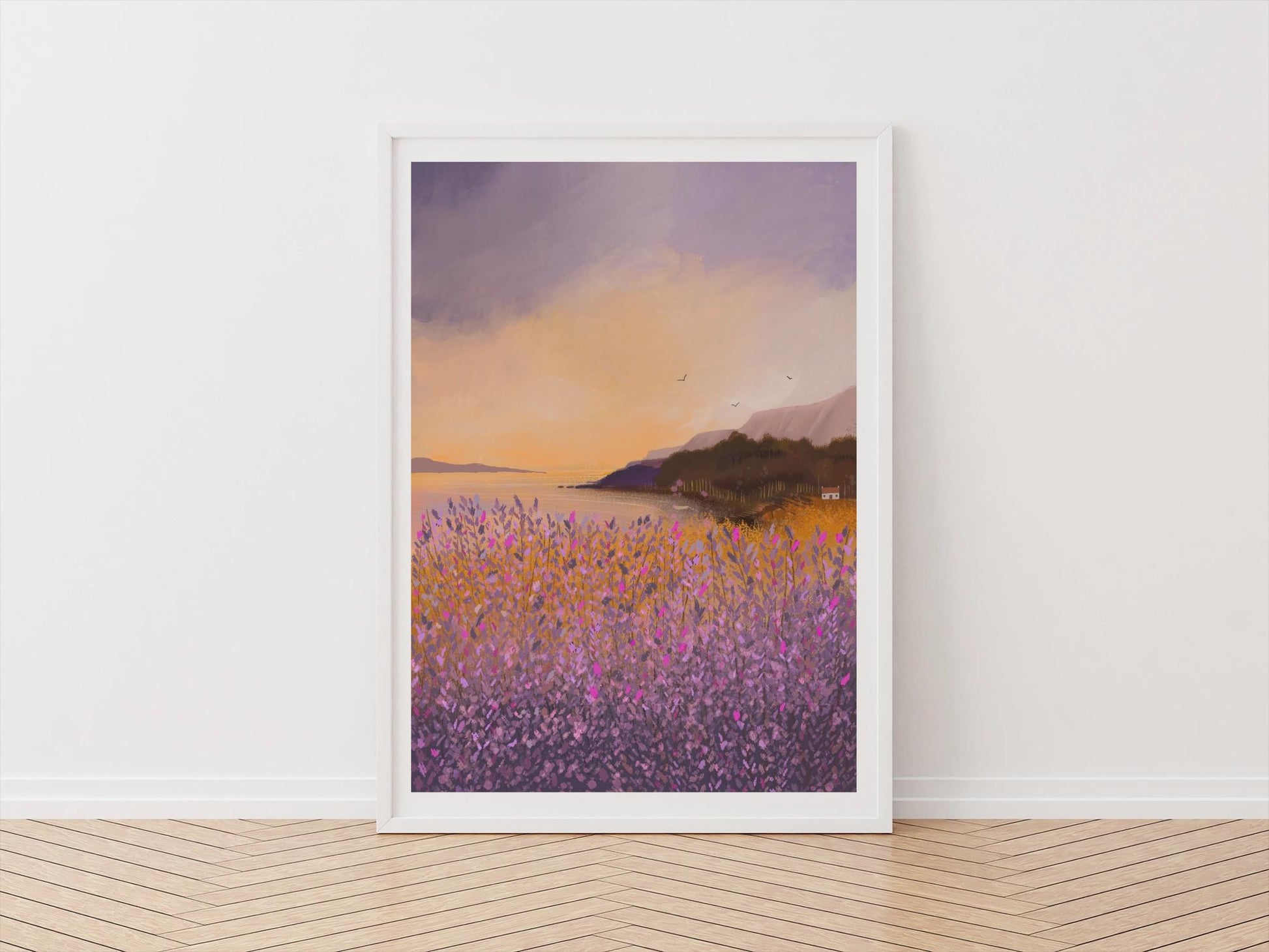 Golden Heather Art Print. Warm and cozy art. Scottish landscape. Original art. Print only or Framed