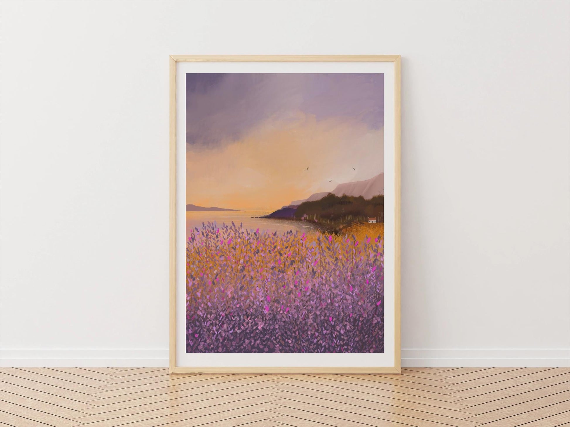 Golden Heather Art Print. Warm and cozy art. Scottish landscape. Original art. Print only or Framed