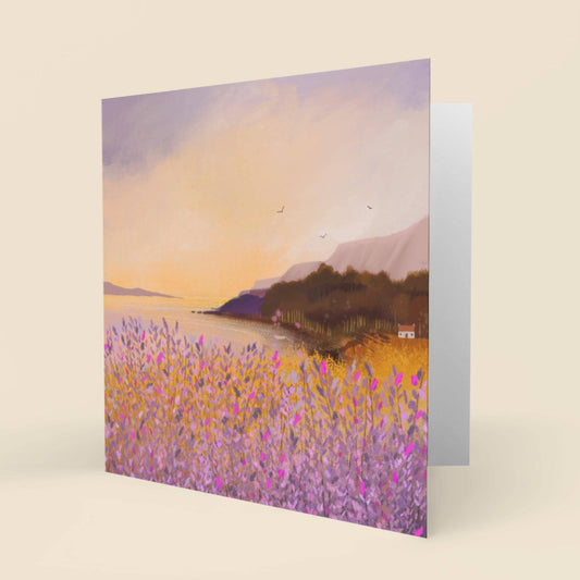 Golden Heather greetings card. Scottish Landscape card.