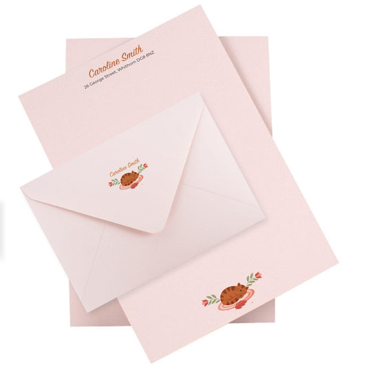 Cat Lovers Personalised Notepaper & Envelopes - Stationery Set: Thick Luxury 140gsm A5 paper with matching printed envelopes.
