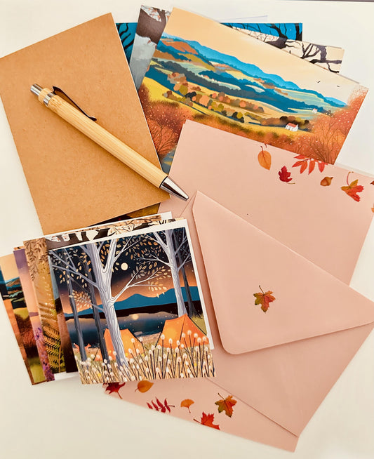 Autumn-Themed Stationery Set – Notepaper, Envelopes, Notecards & Greetings Cards.