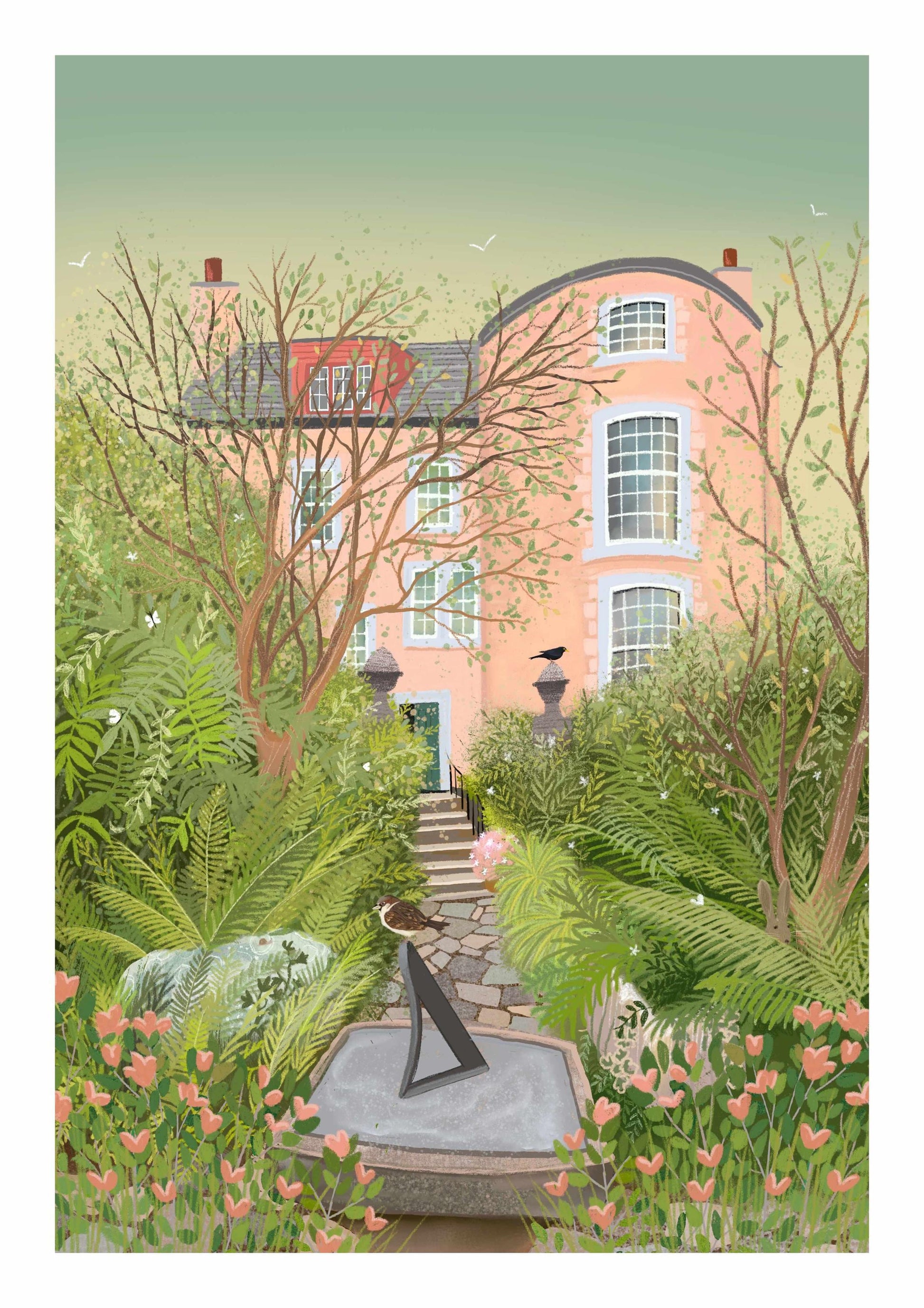 Summer Garden Art Print - Broughton House Gardens, Kircudbright - Romanticised View Of The Gardens - Modern Travel Poster
