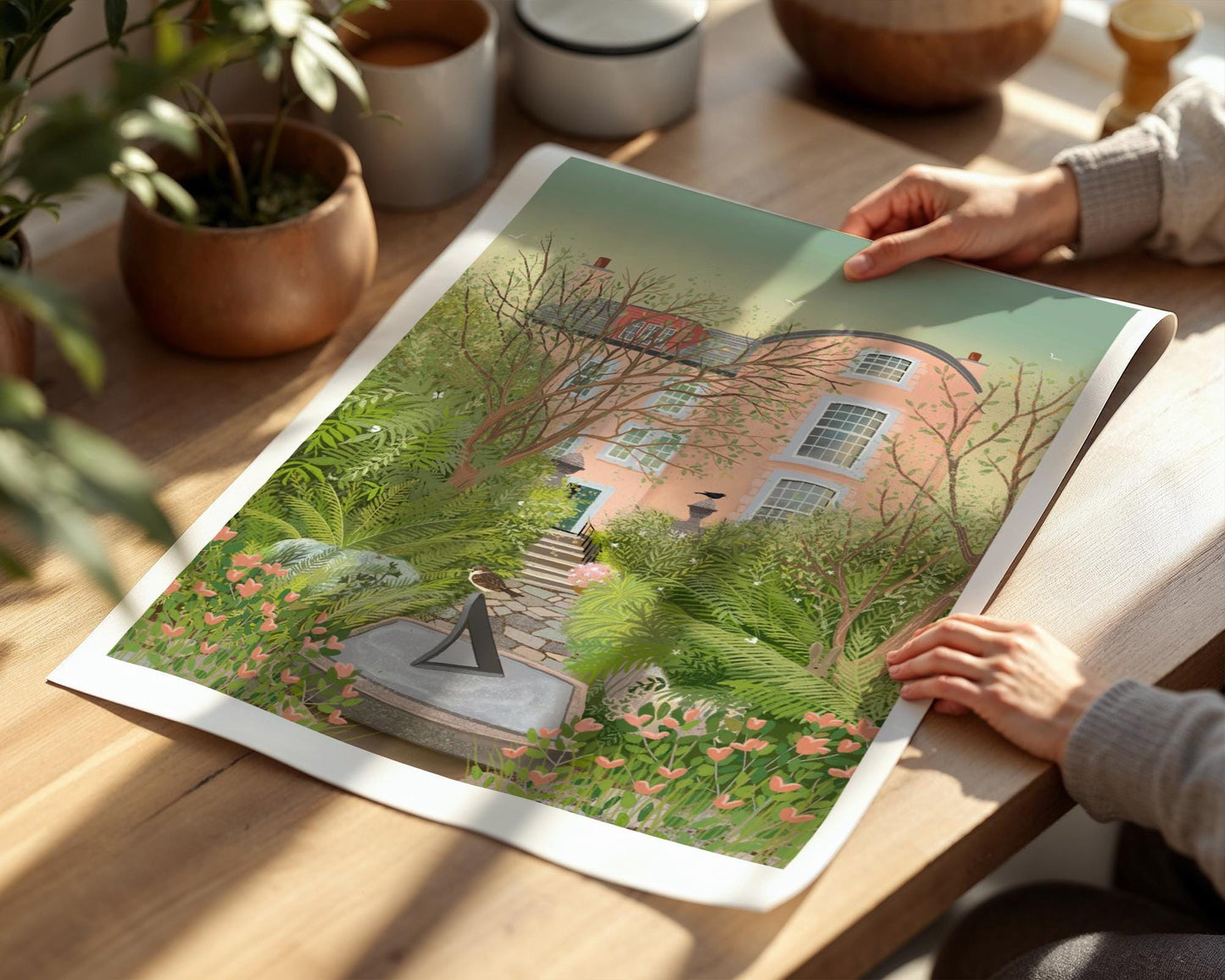 Summer Garden Art Print - Broughton House Gardens, Kircudbright - Romanticised View Of The Gardens - Modern Travel Poster