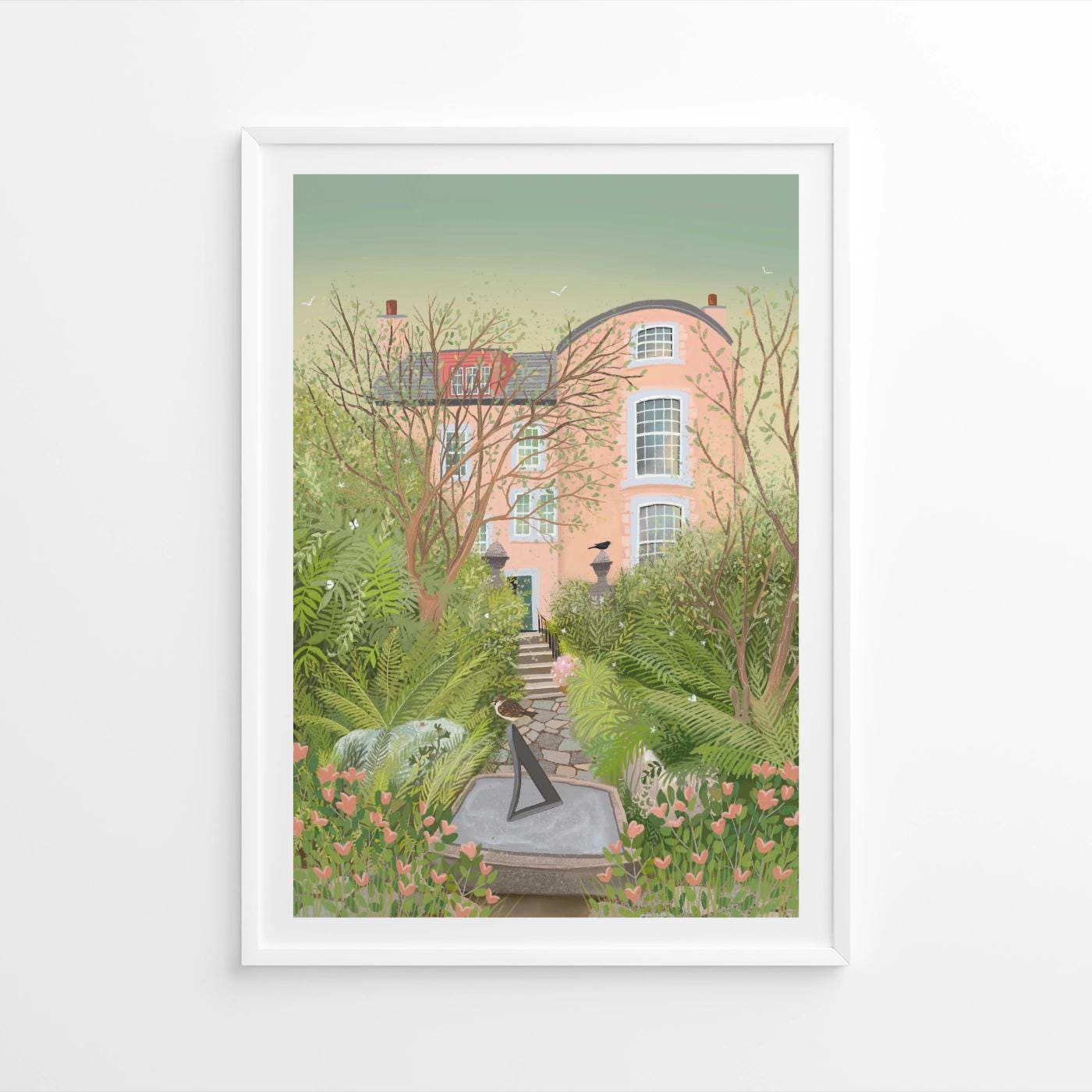 Summer Garden Art Print - Broughton House Gardens, Kircudbright - Romanticised View Of The Gardens - Modern Travel Poster